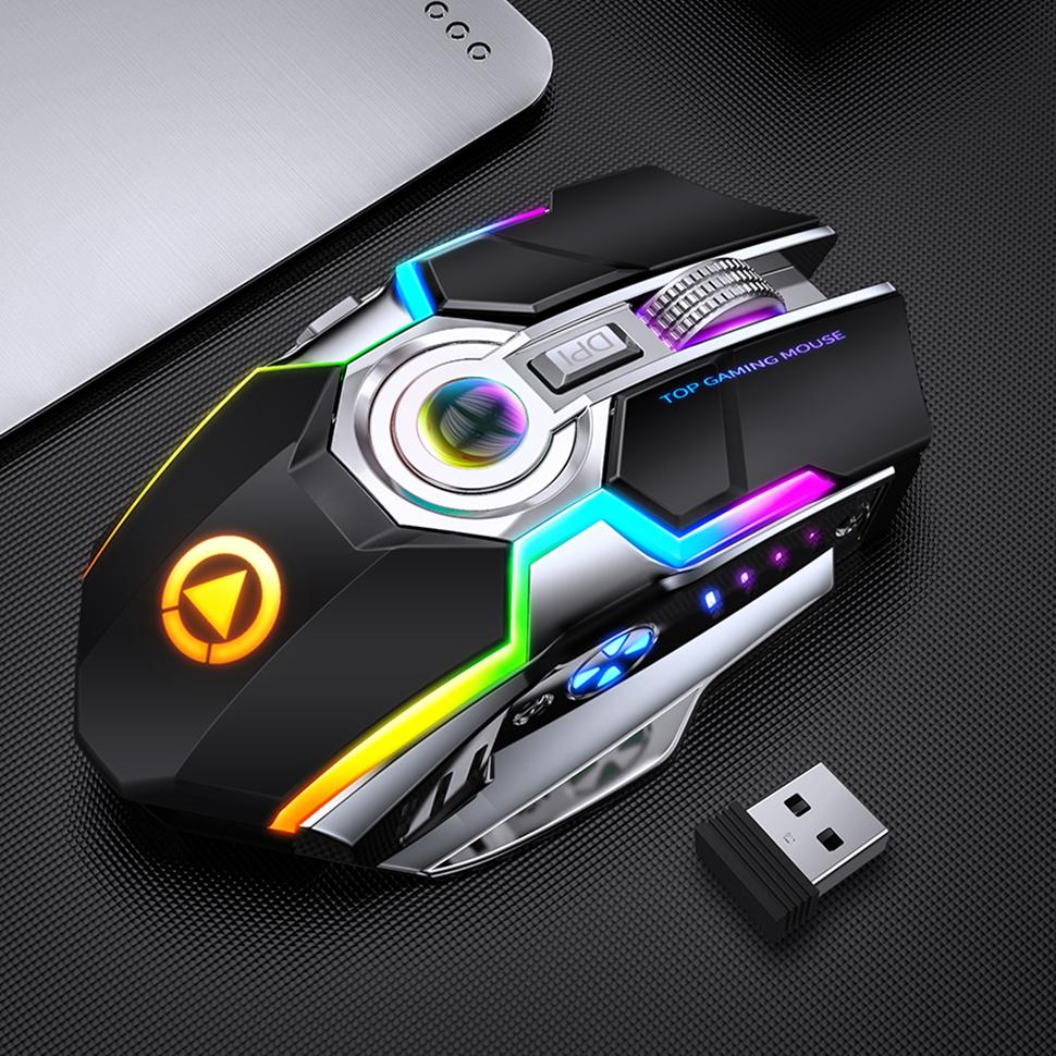 Chuột Chơi Game Không Dây Pin Sạc 2.4G Im Lặng 1600DPI Thiết 7 Nút Bấm Đèn Nền LED USB Chuột Quang Game Thủ Cho Máy Tính/Laptop