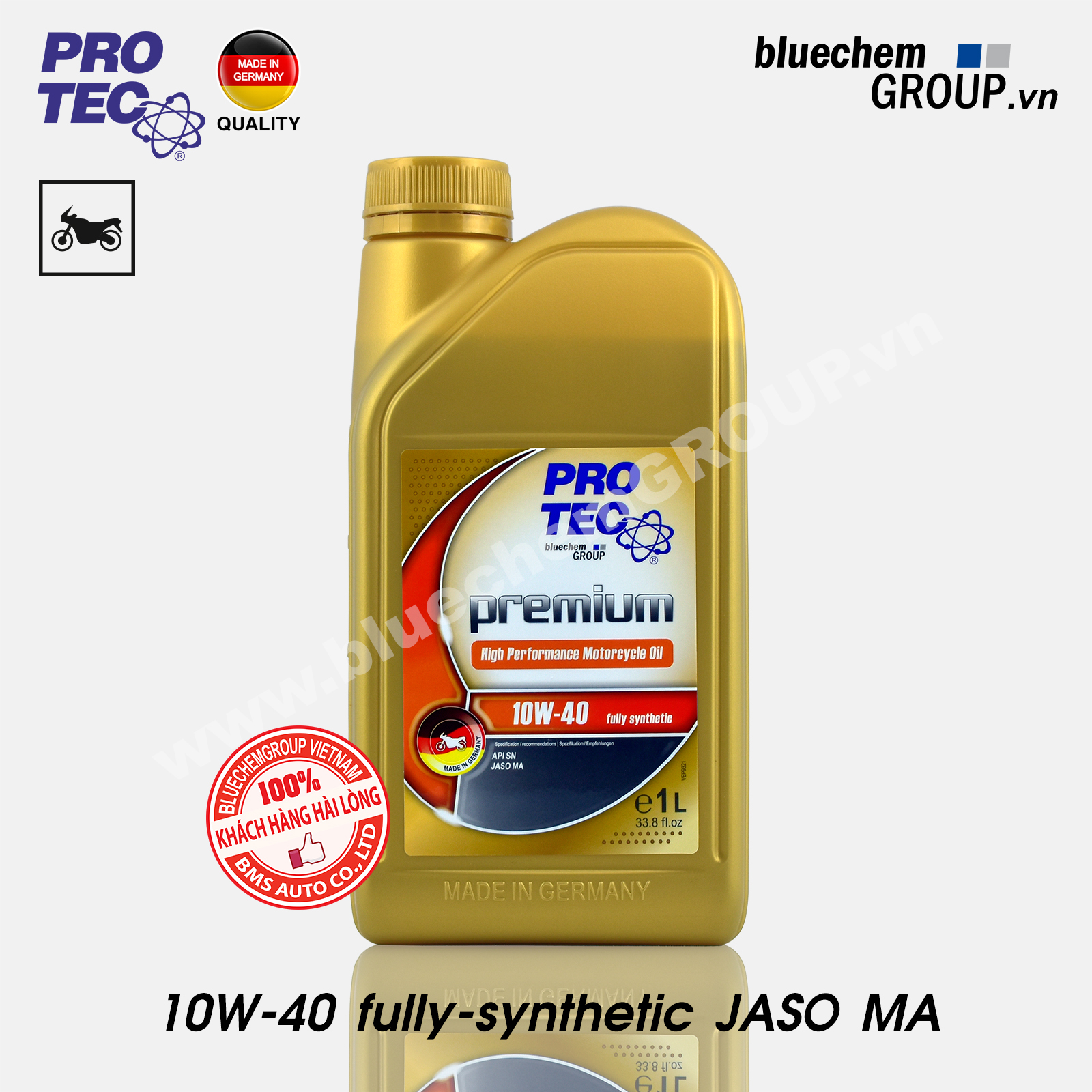 Dầu nhớt Mô tô hiệu năng cao bluechem PRO-TEC Premium 10W-40 Fully-synthetic JASO MA