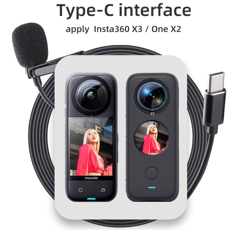 Micrô cho insta-360 x2 x3 lavalier micrô bên ngoài có dây ghi âm âm thanh Hifi Mic Type C