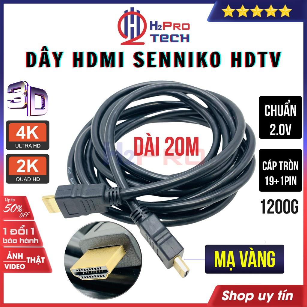 Dây HDMI, Cáp HDMI 2.0 Dài 10m, 15m, 20m Tròn Dẻo, Hỗ Trợ 4K SENNIKO HDTV, Đầu Mạ Vàng Cho TV/Máy Chiếu/ PS4-H2pro Tech