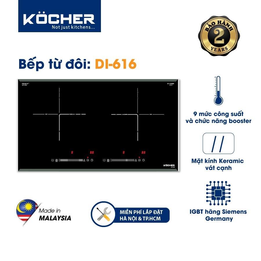 Bếp Điện Từ Đôi Kocher DI-616 Công Nghệ Inverter, tiết kiệm điện, Nhiều tính năng - Hàng chính hãng