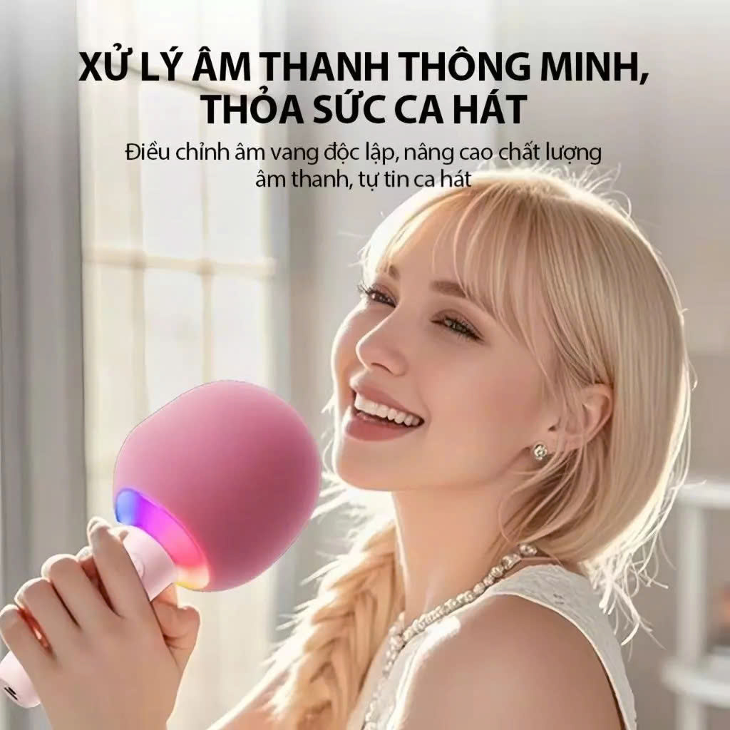 Micro Karaoke Bluetooth kèm loa kết nối điện thoại, máy tính bảng Hát Không Dây, Nghe Nhạc, Hỗ Trợ Kết Nối Thẻ Nhớ, USB Pin sạc - Hàng Chính Hãng