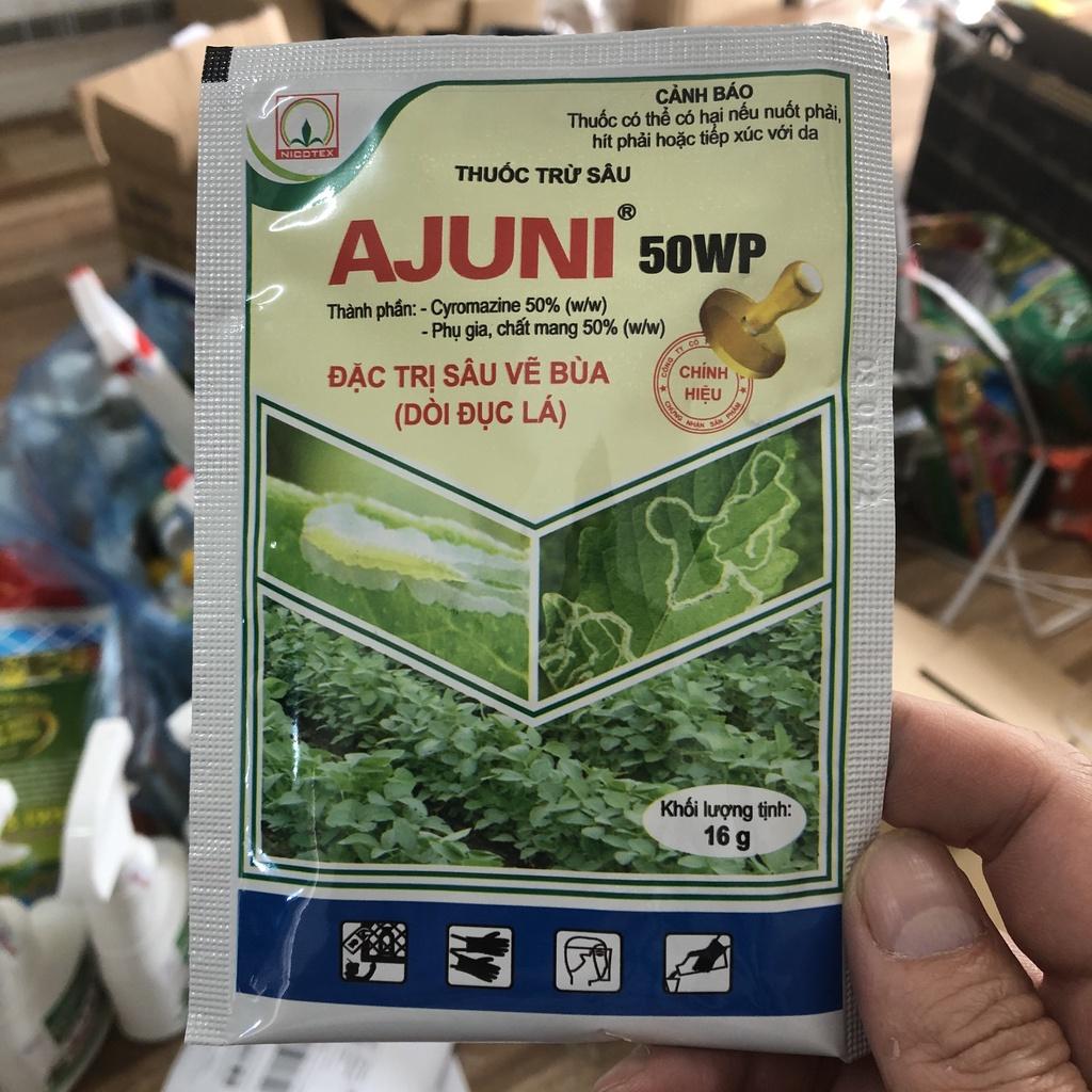Đặc hiệu trừ sâu vẽ bua , dòi đục lá Ajuni 50wp 16g. Dùng cho các loại cây trồng, hoa cây cảnh, rau màu, ăn trái
