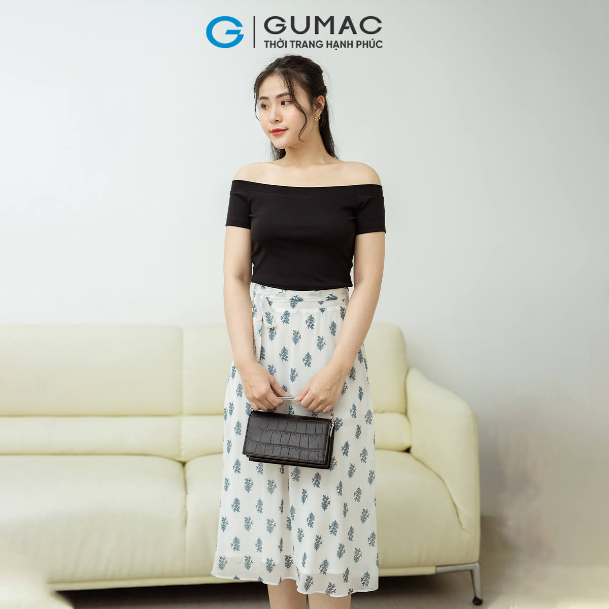 Chân váy phối thắt lưng GUMAC VD08006