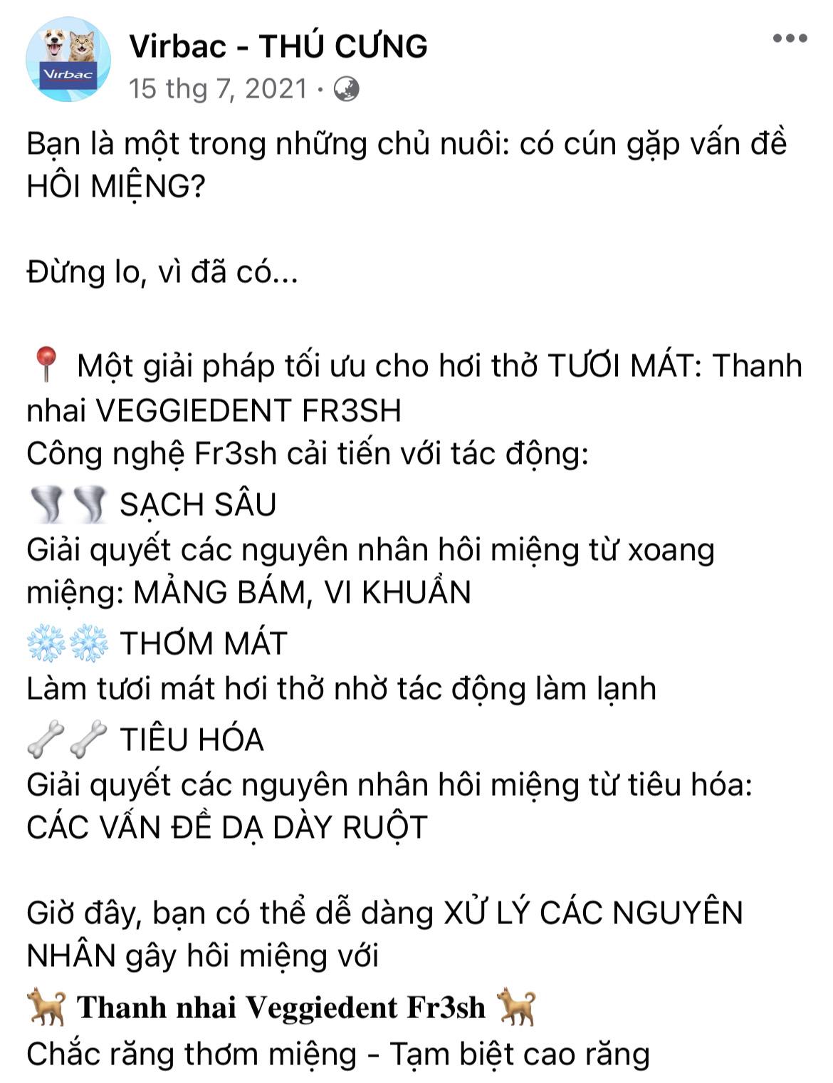 Thanh nhai Veggiedent sạch răng, thơm miệng, giảm cao răng cho chó (Virbac)