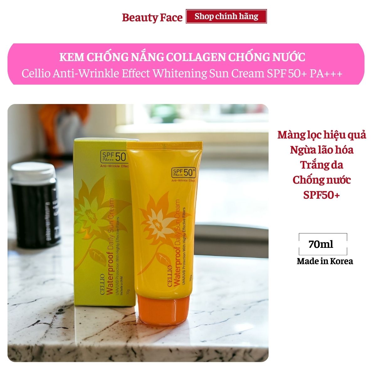 Kem Chống Nắng Cellio Sun Cream SPF50+ PA+++ 70g