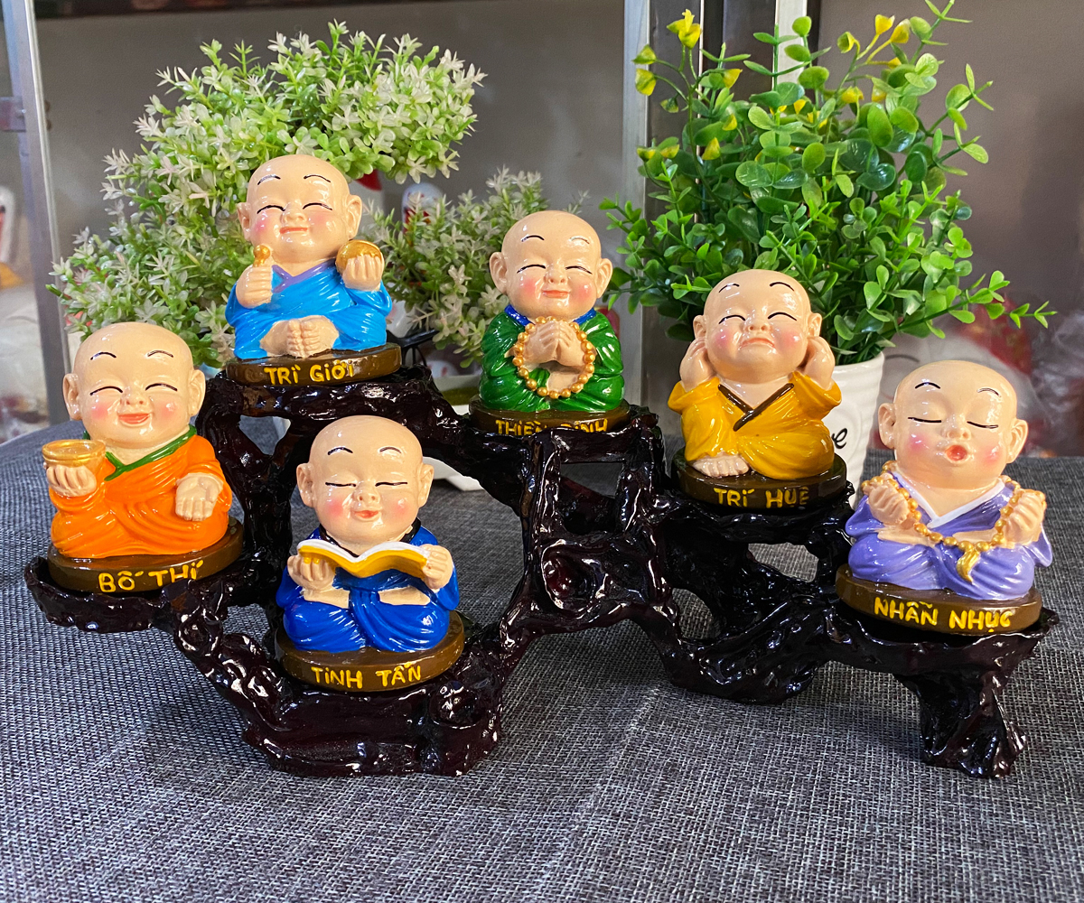 Bộ 06 tượng Lục Độ kèm chân đế ngang 06 ô