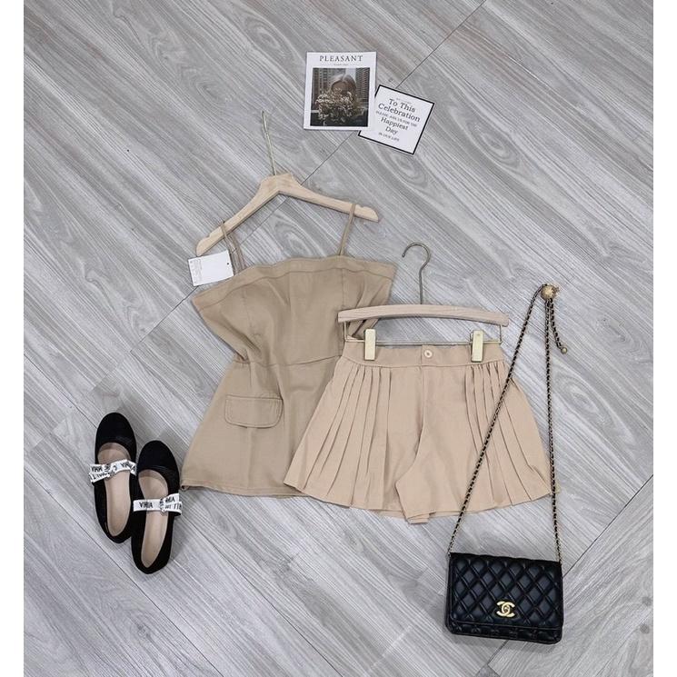 SET ÁO 2 DÂY KEM CÚP NGỰC TÚI HÔNG MIX CHÂN VÁY KEM CỰC XINH