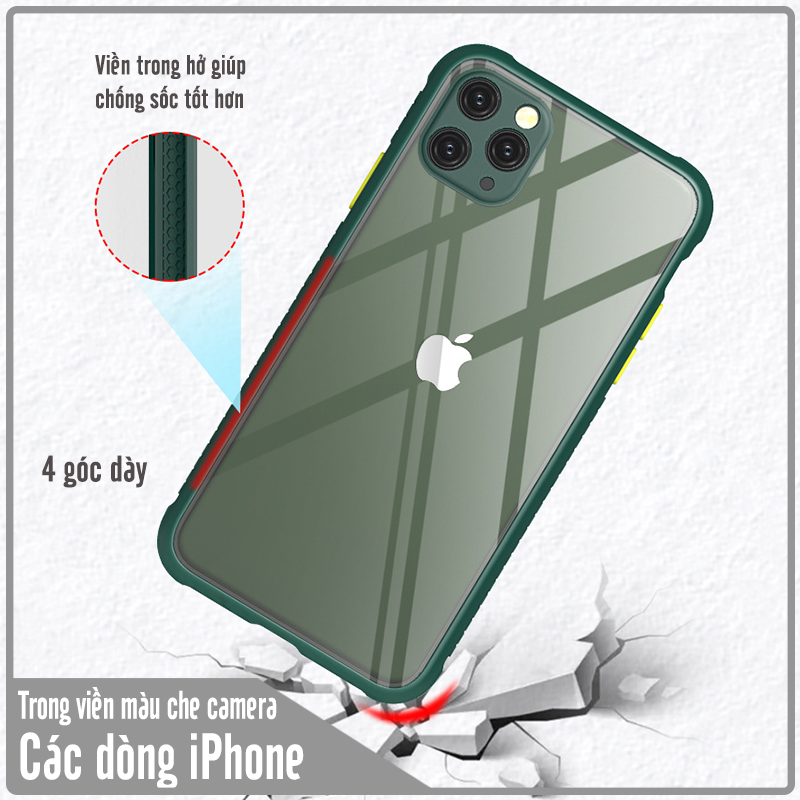 Ốp lưng chống sốc trong viền màu cho iPhone 12 Pro Max-12 Pro-12 / iPhone 11-11 Pro-11 Pro Max / iPhone X-XS-XR-XS Max / iPhone 7 Plus-8 Plus