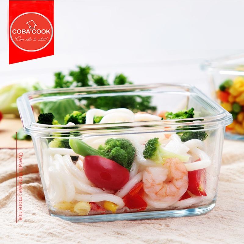Bộ 4 hộp thủy tinh hình vuông đựng thực phẩm chịu nhiệt 2 hộp 800ml 2 hộp 530ml COBA'COOK-CCS8S54