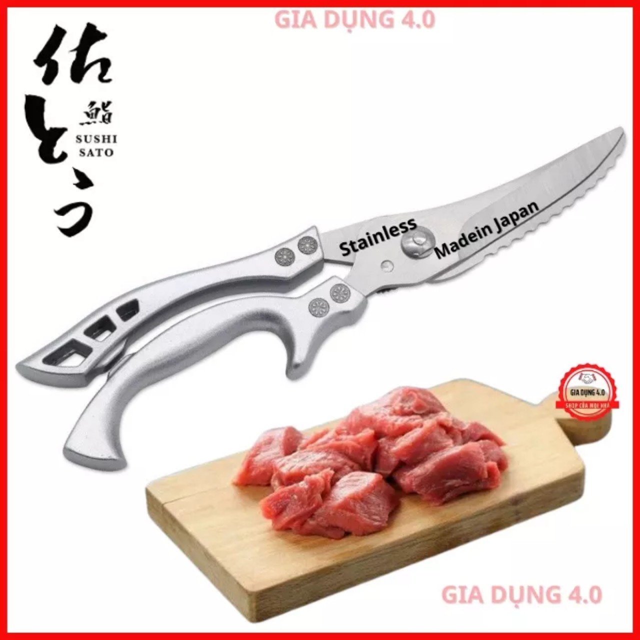 Kéo cắt gà cao cấp nhập khẩu từ NHẬT BẢN-Bằng thép trắng đúc nguyên khối