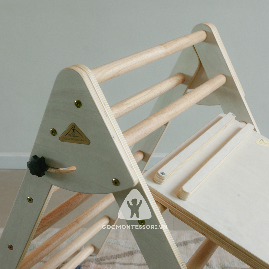 Combo Pikler Triangle 120cm Góc Montessori Giúp Trẻ Phát Triển Vận Động Thô: Thang Tam Giác Vận Động Gấp Gọn + Tấm Trèo Kiêm Cầu Trượt 120cm
