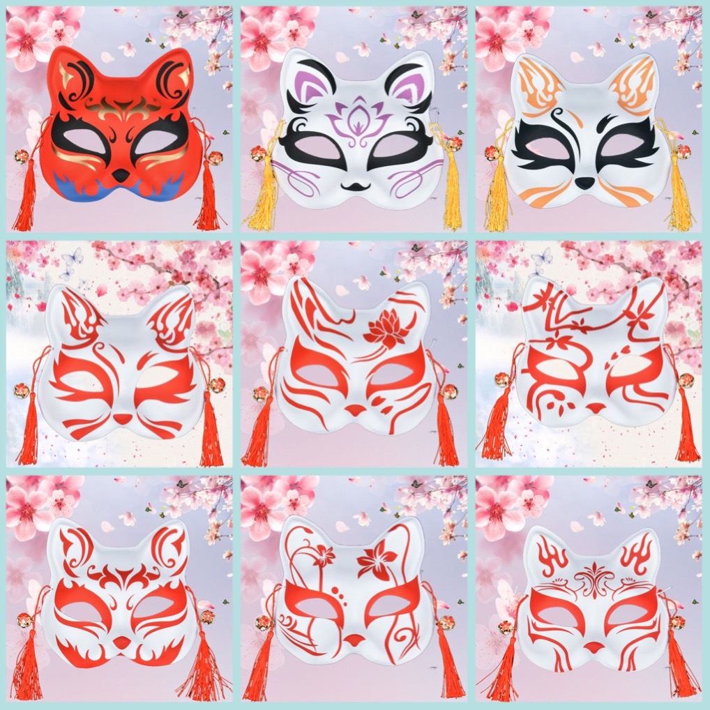 Mặt nạ cáo, hóa trang Cosplay Nhật Bản màu hồng tím