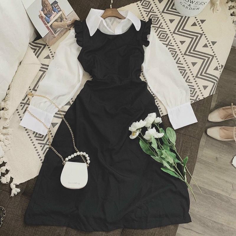 Set yếm đen áo sơ mi trắng
