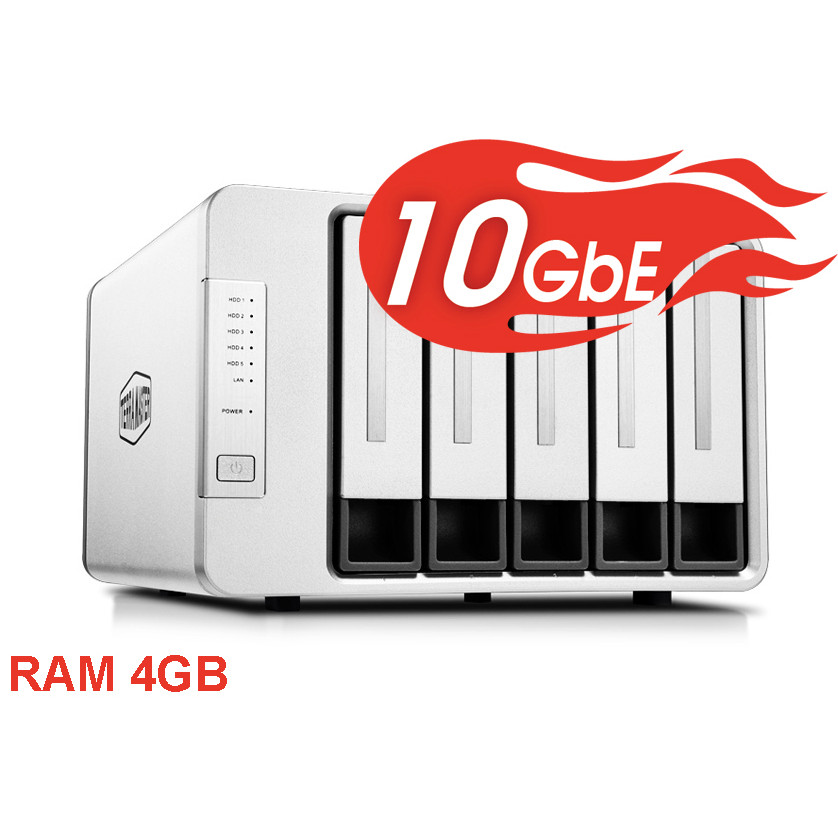 Bộ lưu trữ mạng NAS TerraMaster F5-422, LAN 10Gbps, Intel Quad-Core 1.5GHz, 4GB RAM, 670MB/s, 5 khay ổ cứng RAID 0,1,5,6,10,JBOD,Single - Hàng chính hãng