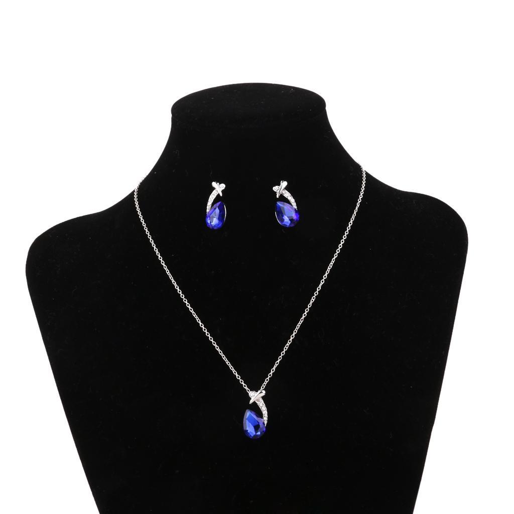Boho Bridal Wedding Jewelry Set Crystal Rhinestone Drop Necklace & Earrings