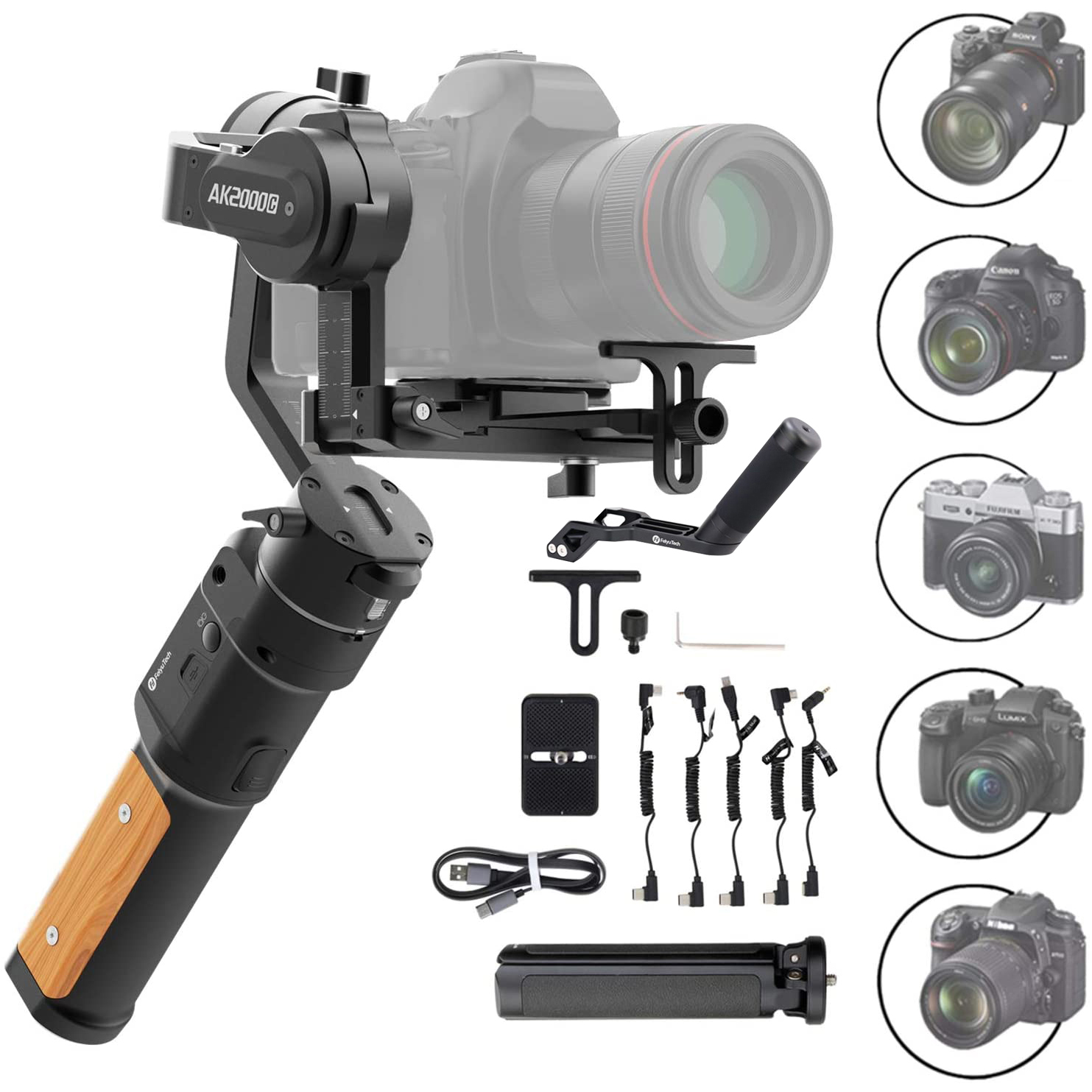 Feiyu AK2000C Gimbal - Tay Cầm Chống Rung Chuyên Dụng Cho Máy Ảnh, Tải Trọng 2.2 Kg [Tặng Báng Cầm] - Hàng Chính Hãng