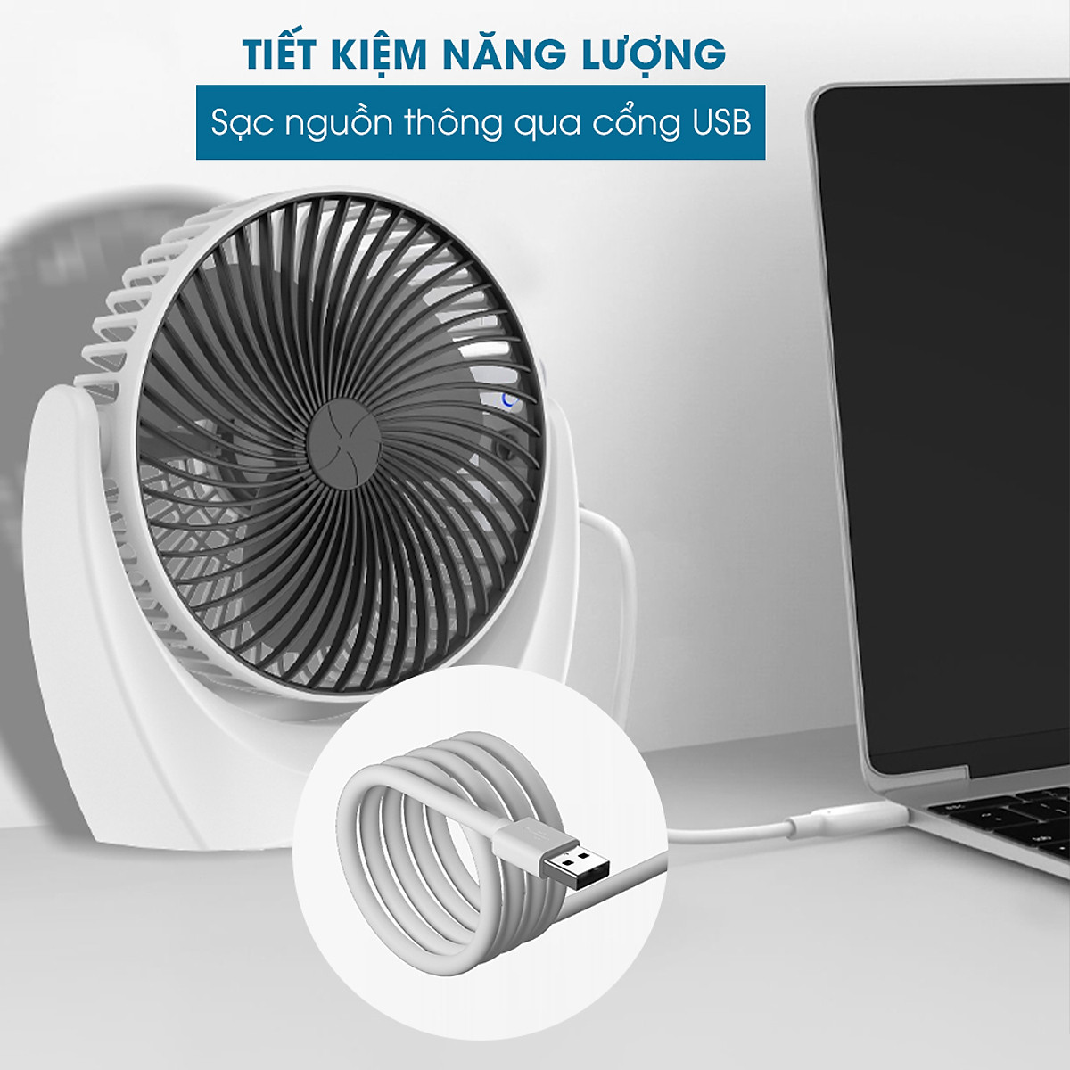 Quạt MiNi Để Bàn Cổng USB, Tích Điện - Hiệu Suất Cao - Xoay Linh Hoạt 210 độ - Không Tiếng Ồn