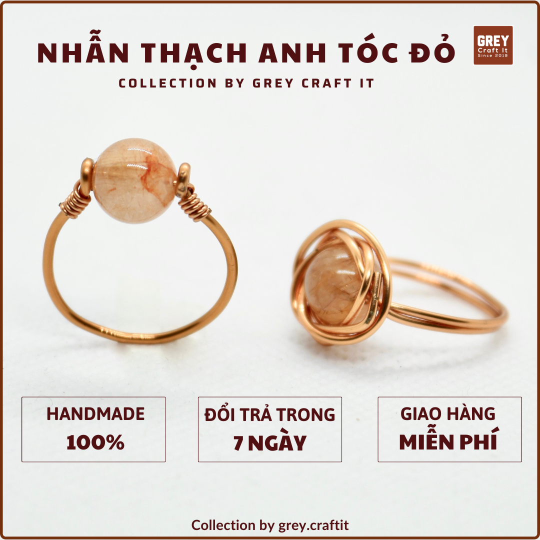 Nhẫn Thạch Anh Tóc Đỏ thiên nhiên cao cấp tặng kèm Hộp dựng sang trọng