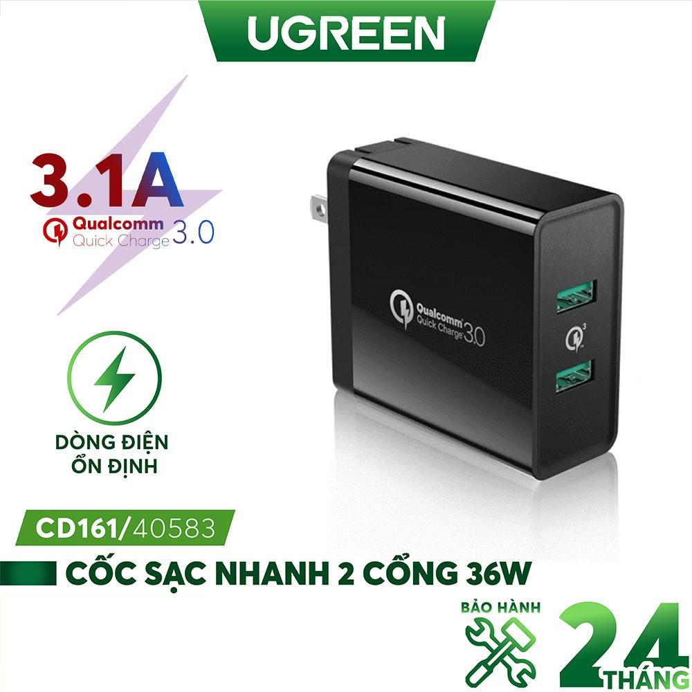 Hình ảnh Sạc nhanh UGREEN CD161 2 cổng tốc độ cao, chuẩn Quick Charge 3.0, công suất tối đa 36W - Hàng chính hãng 