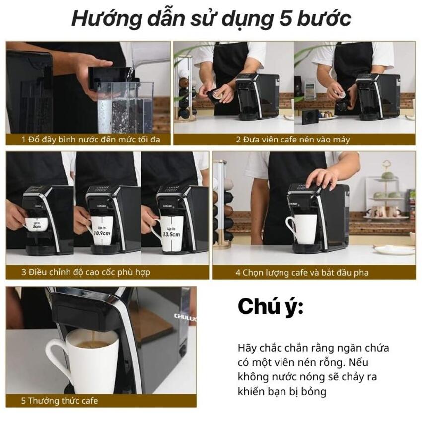 Máy pha cà phê viên nén 3 trong 1 Chulux QF-CM823, công suất 1400W, áp suất 15 bar - Hàng chính hãng, bảo hành 12 tháng