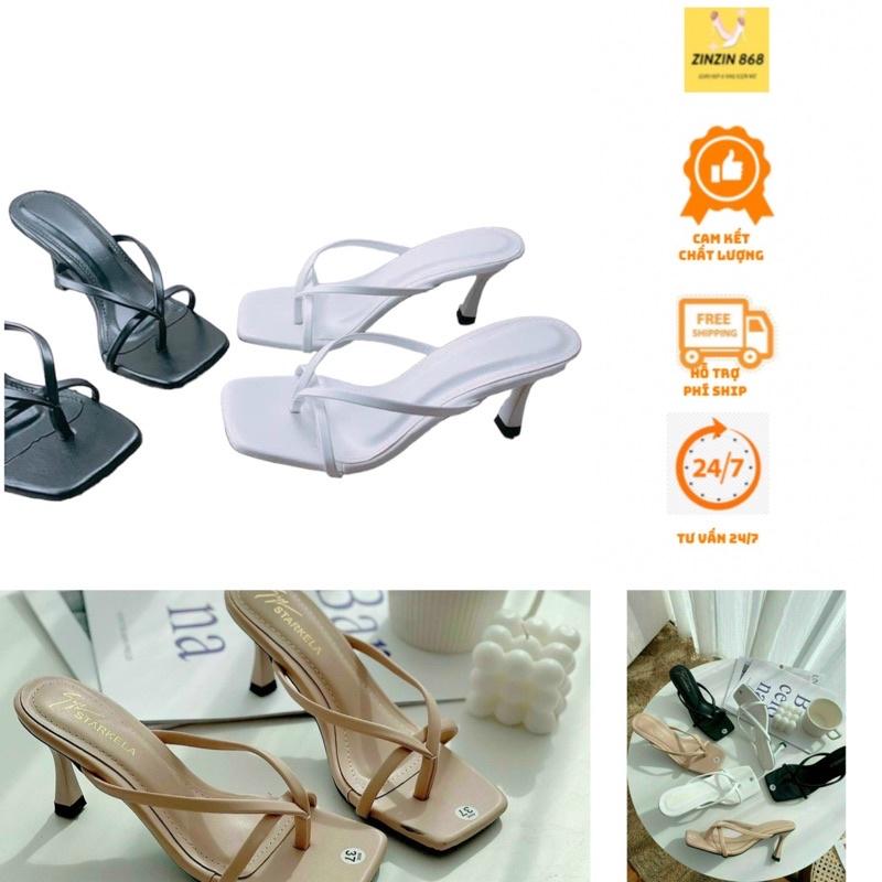 Sẵn Dép kẹp cao gót dây mảnh- guốc 7f dây mảnh( đan dây 7cm