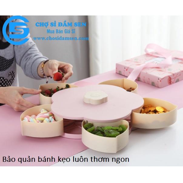 Khay mứt đựng bánh kẹo Tết, Hộp mứt xoay 1 Tầng xòe cánh hoa có khe để điện thoại-G259-HMXoay1T