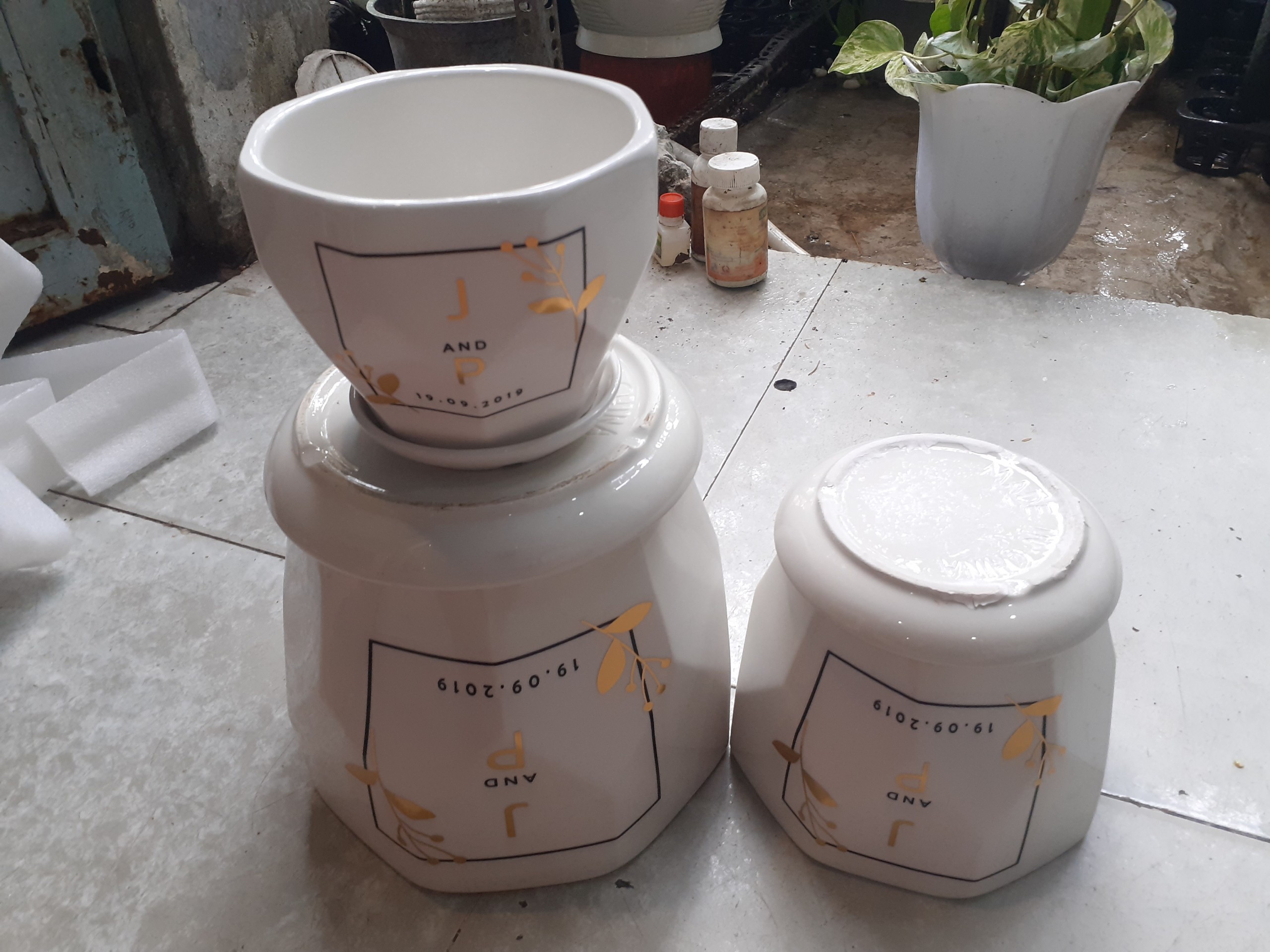 BỘ 3 Chậu kèm dĩa BÁT GIÁC J&P . 1 CHẬU SIZE TRUNG .