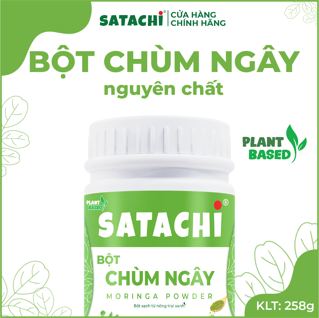 Bột Chùm Ngây SATACHI nguyên chất. Tăng cường Trí Não, bảo vệ Tim Gan, phòng ngừa bệnh Xương Khớp. Hộp 258g