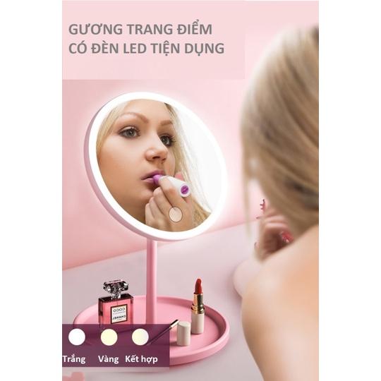 Gương trang điểm đèn LED có thể sạc, 3 loại ánh sáng điều chỉnh màn hình cảm ứng