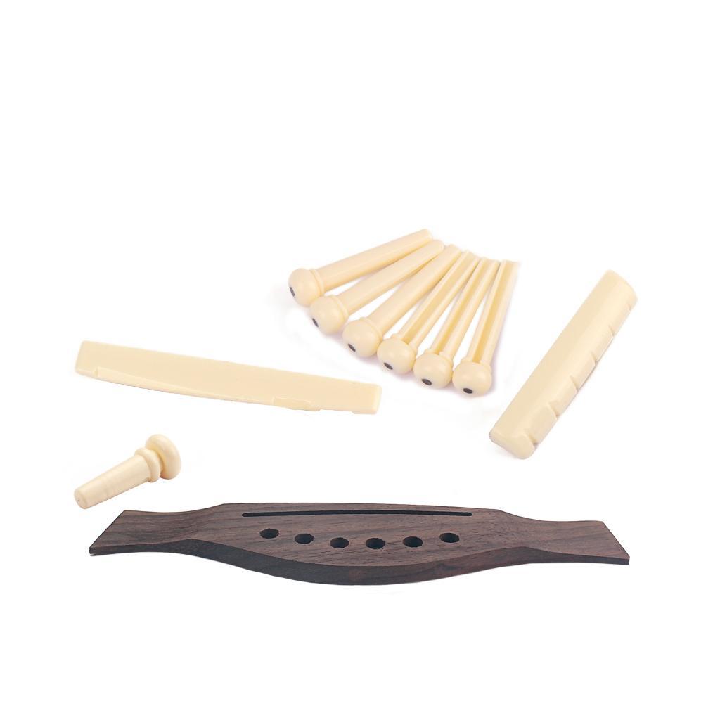 Folk Acoustic Guitar Rosewood Bridge+Bone Bridge Pins Saddle Nut Set