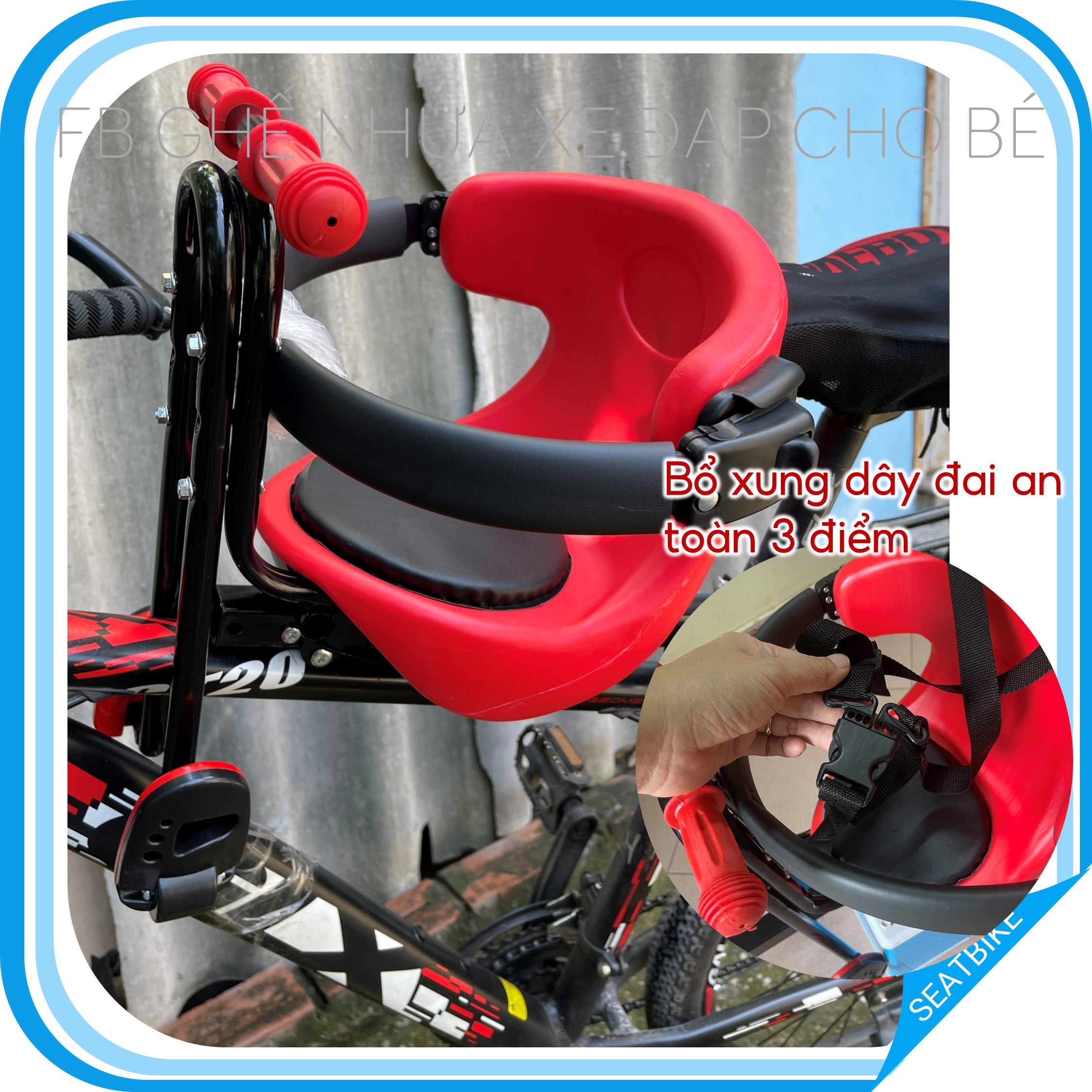 Ghế xe đạp lắp trước xe thể thao, xe đạp thường, xe điện, tháo lắp cơ động, Mở chốt rút ghế khi không sử dụng