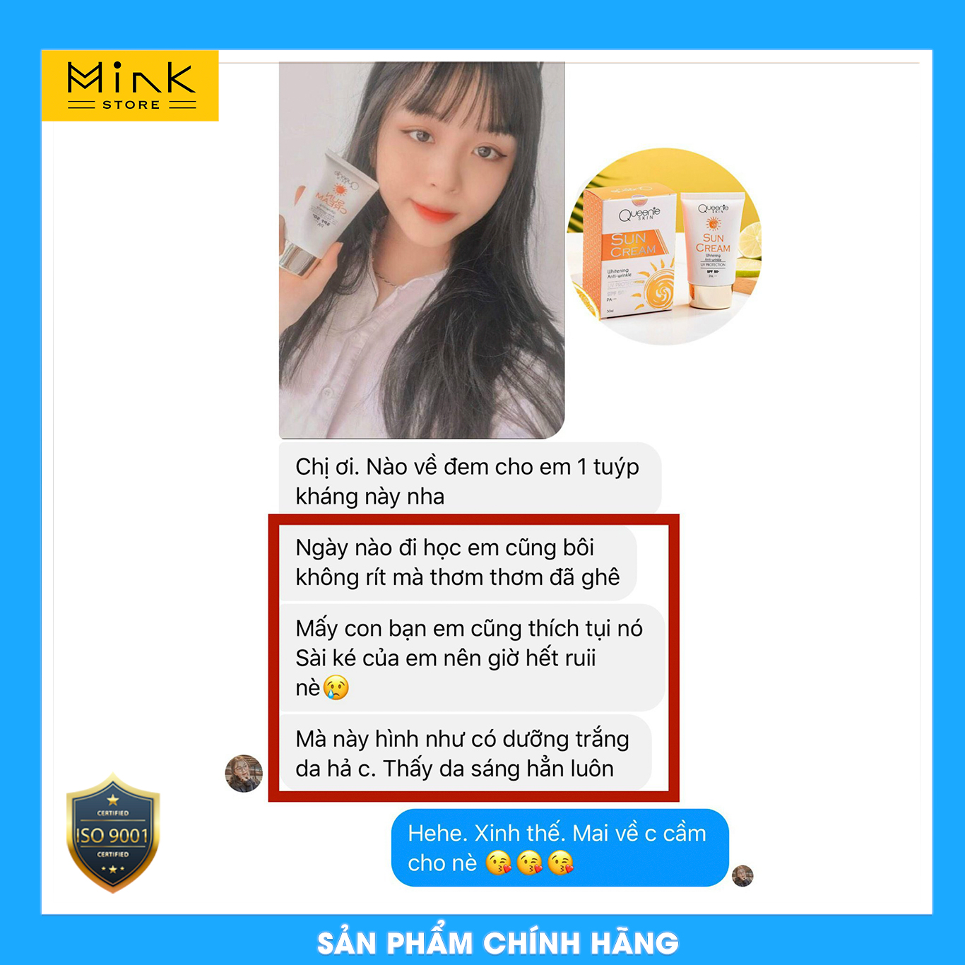 Kem Chống Nắng Queenie Skin - Chống Lại Các Tia UVA/UVB Từ Mặt Trời, Giúp Da Không Bị Tổn Thương Khi Đi Dưới Nắng - 50 ML - Hàng Chính Hãng