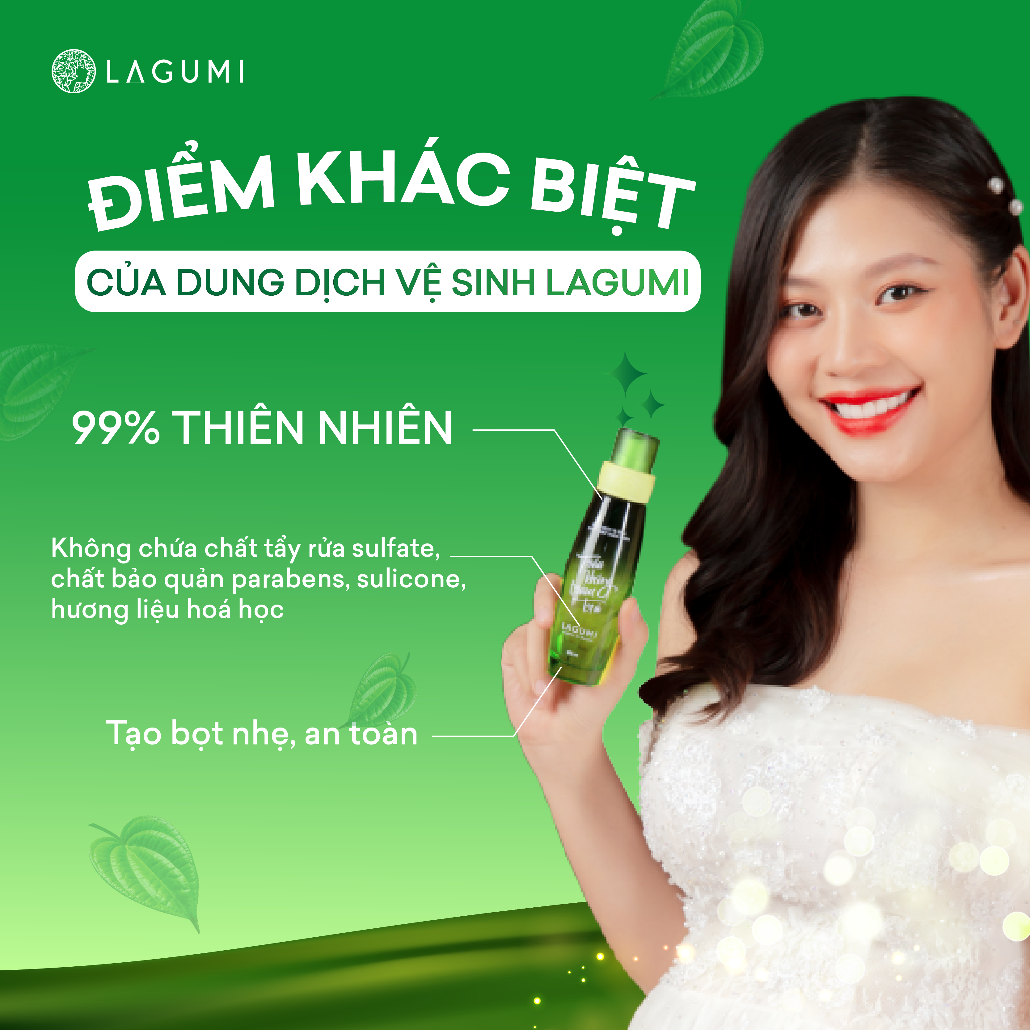 Set 2 chai Dung dịch vệ sinh phụ nữ Lagumi trầu không tràm trà 100ml