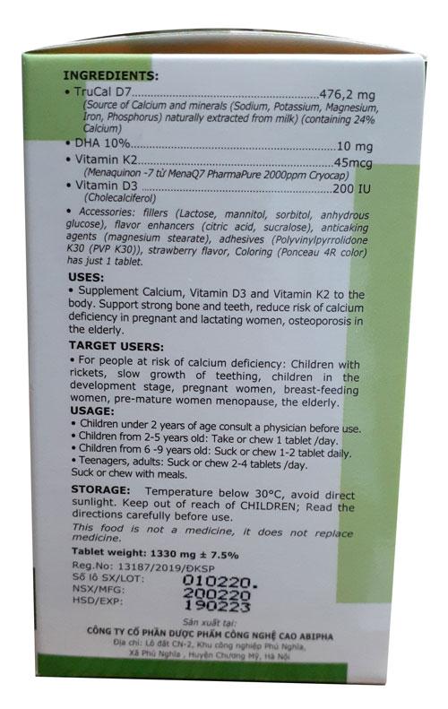 Viên ngậm Vitamin D3 K2 MK7 MenaQ7 và Canxi MEQUIB 2 - Giúp xương chắc khỏe, tăng cường phát triển chiều cao