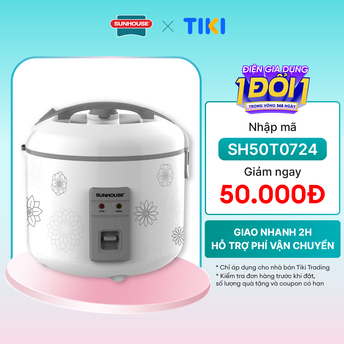 Nồi cơm nắp gài Sunhouse SHD8603 1.8 Lít - Hàng chính hãng