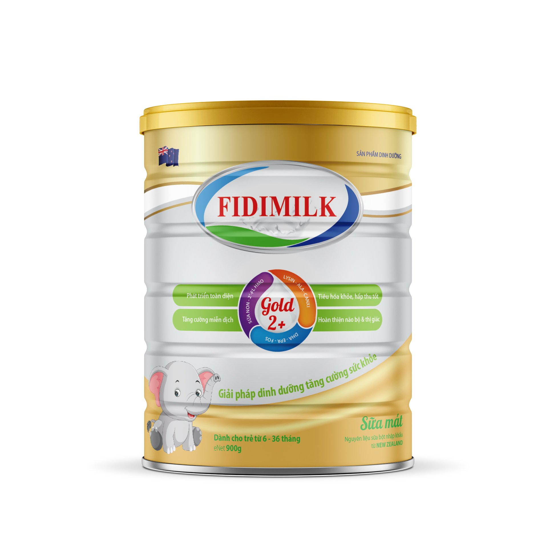 Combo 3 lon Sữa công thức FIDIMILK GOLD 2+ lon 900g - Dinh dưỡng phát triển toàn diện, Dành cho bé 6-36 tháng tuổi.