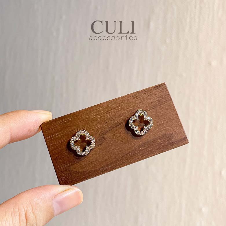 Khuyên tai, Bông tai cỏ 4 đính đá xinh xắn HT615 - Culi accessories