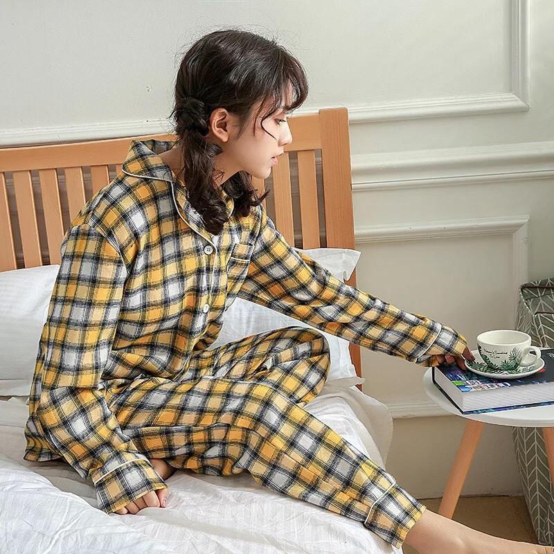 Bộ Pyjama thô cotton kẻ caro vàng