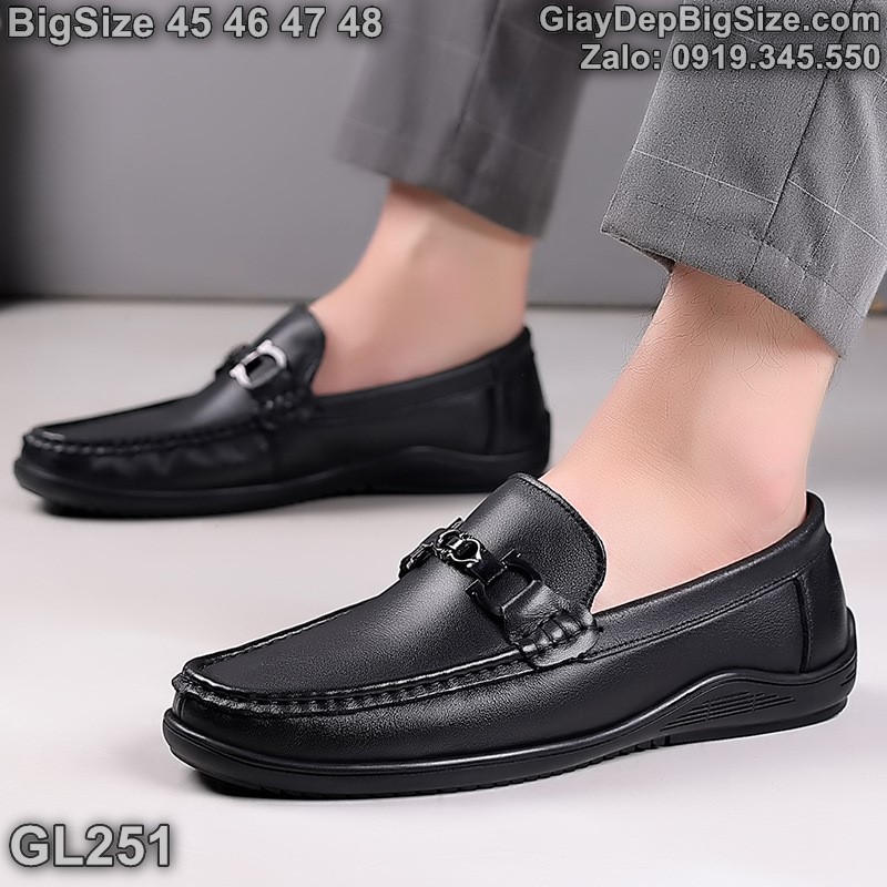 Giày mọi xỏ da thật, giày lười cỡ lớn 45 46 47 48 cho nam cao to chân ú bè. Big size slip-on shoes for wide feet