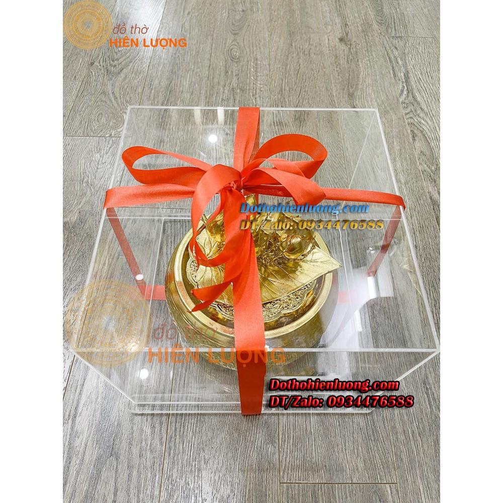 Bộ Trầu Cau Mạ Vàng 24K Gôm: 01 Cơi Trầu + 01 Bộ Cau 5 + Hộp Mica Cao Cấp - Quà Tặng Thờ Cúng Ý Nghĩa