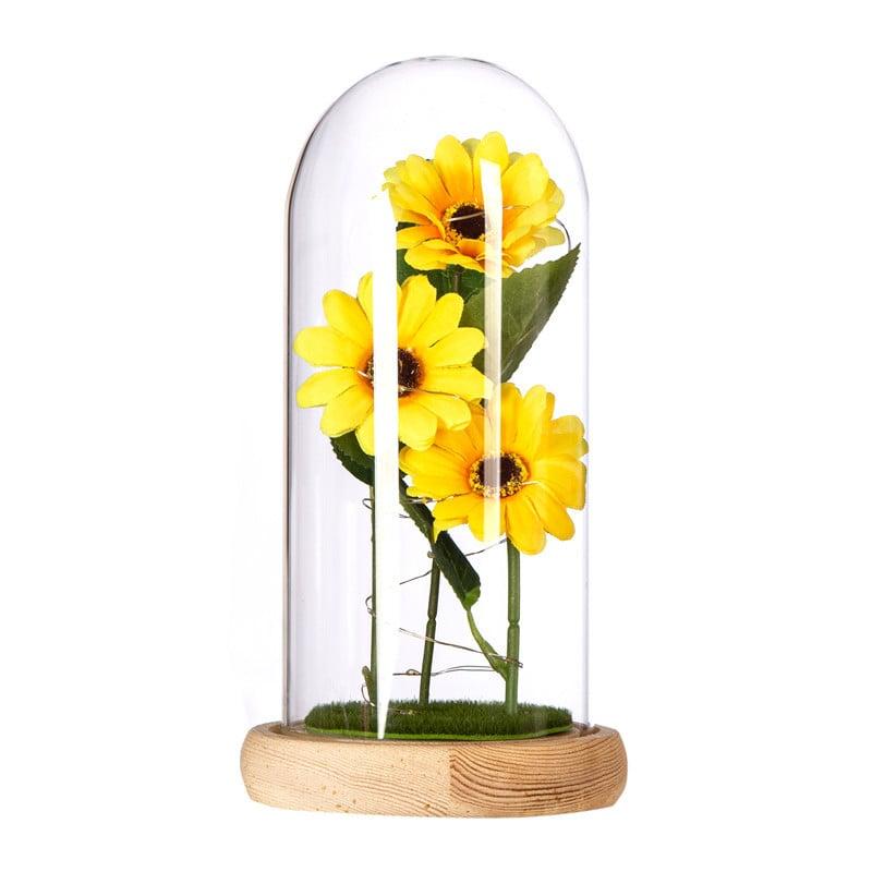 Bó 3 Hoa Hướng Dương trong lồng kính có đèn led - quà tặng mẹ - tặng chị - tặng người yêu