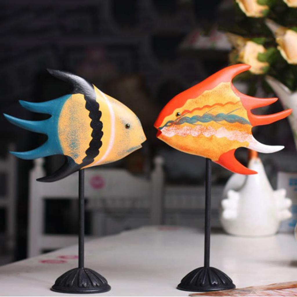 Wooden Fish Figurine Miniature Sculpture with Stand Ornament for Home Table