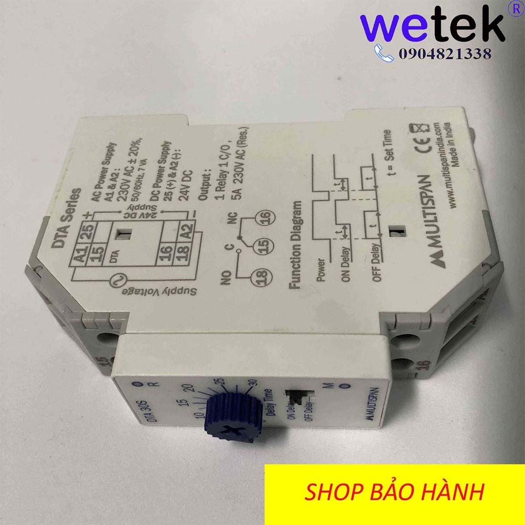 Rơ le thời gian Multispan Ấn Độ DT-10S DT-30S DT-60S DT-30M Timer đóng trễ mở trễ rẻ tốt 10s 30s 60s 30m nguồn 230Vac