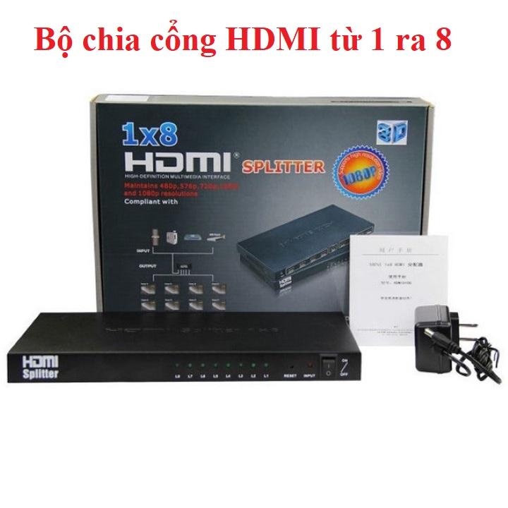 Bộ chia cổng HDMI từ 1 ra 8 hỗ trợ chất lượng FullHD /3D (Đen)