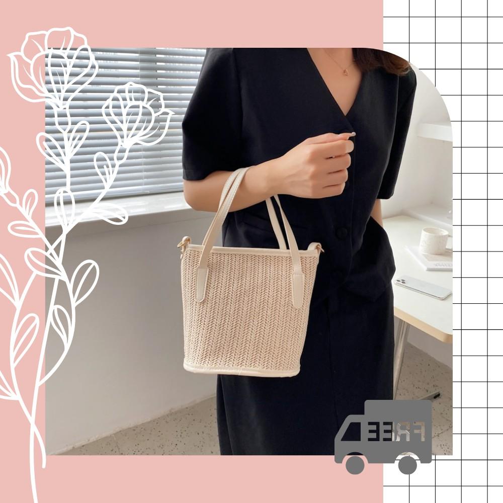 Túi đeo vai dệt rơm nhỏ gọn kết hợp cầm tay phong cách- G8197