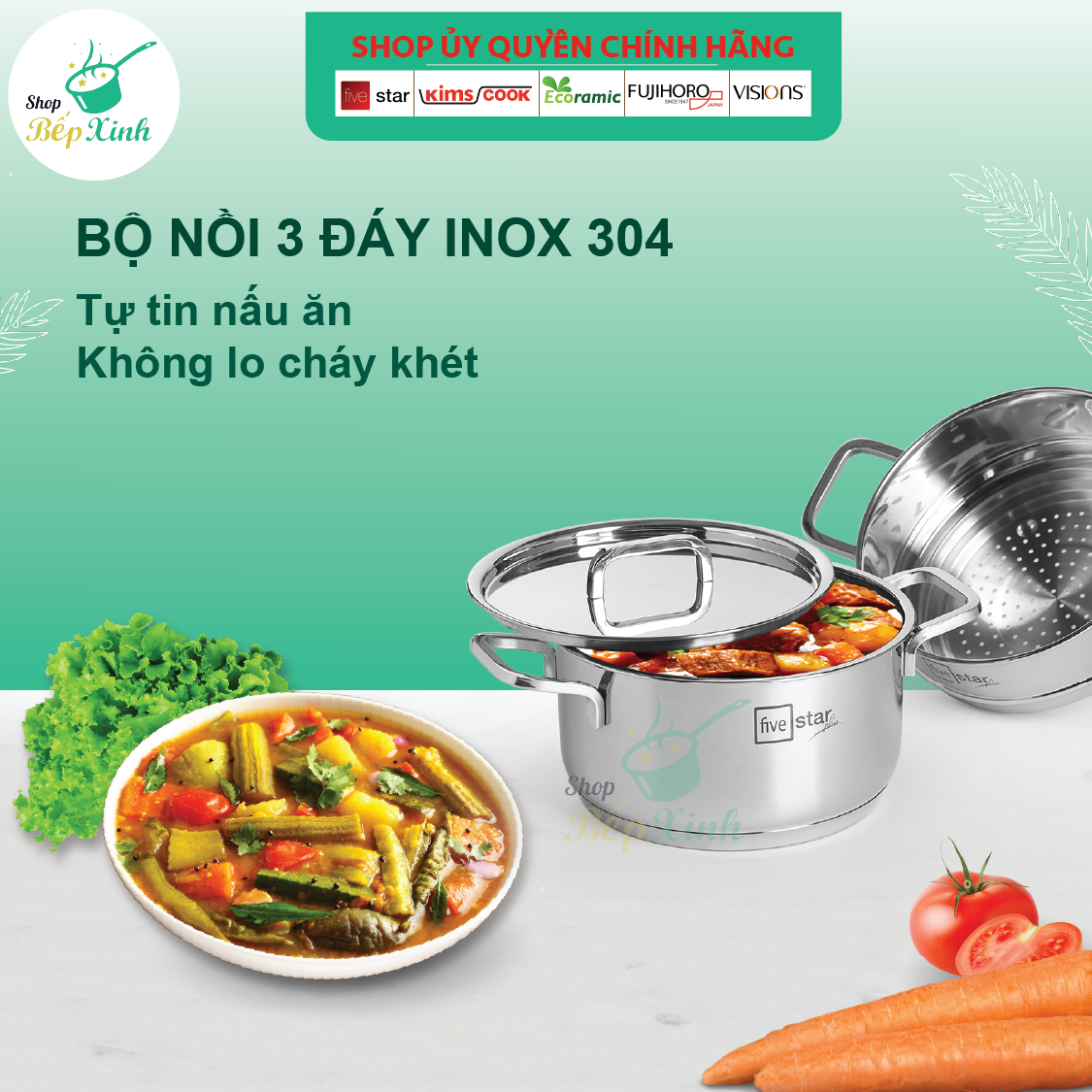 Bộ Nồi Xửng Hấp Inox 304 Fivestar