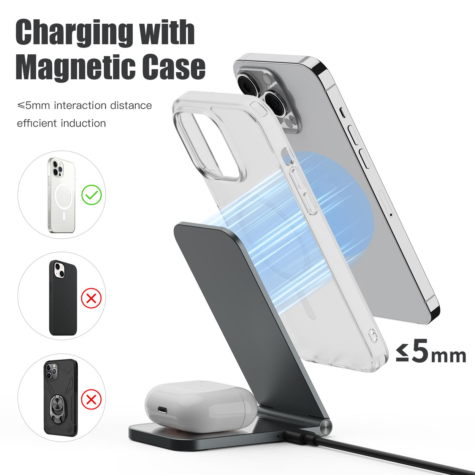 2 Trong 1 Bộ sạc không dây QI từ tính cho iPhone 14 13 12 Pro Max Sạc nhanh 15W Bộ sạc không dây cho AirPods Pro 2 3