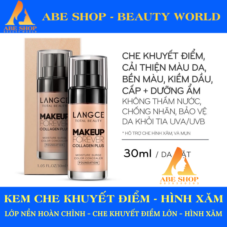 KEM NỀN CHE KHUYẾT ĐIỂM + HÌNH XĂM, KIỀM DẦU DƯỠNG ẨM DA 30ml LANGCE