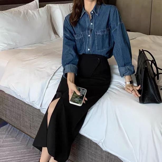 Áo jean dài tay phong cách, áo jean hai màu nổi bật A2